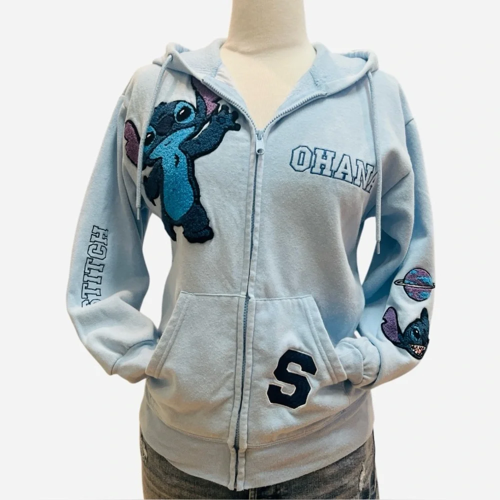 DISNEYLAND - Women's Light Blue STITCH Full Zip Hoodie - Picture 2 of 11
